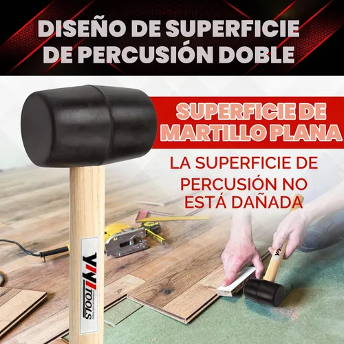 Vista 5 de YIYITOOLS YY-2-005 Mazo de goma con mango de madera–8 onzas, negro