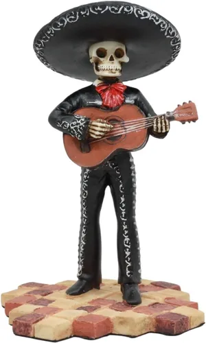 Vista 5 de Ebros Tradicional Charro Traje Negro Mariachi Banda Musical Jugador Esqueleto Figura Esqueleto Día de los Muertos Folk Músico Dias De Los Muertos