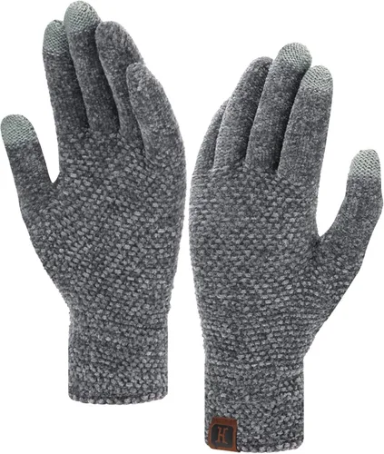 Vista 8 de FZ FANTASTIC ZONE Guantes de invierno con pantalla táctil para mujer para clima frío, guantes de punto cálidos de chenilla Beige