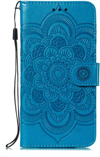 Vista 2 de LEECOCO - Funda para Samsung A6 2018 con diseño de mandala en relieve de lujo de piel sintética con tapa para cuaderno, cartera con soporte LD: azul