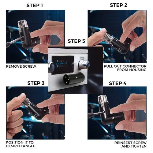 Vista 4 de Adaptador de ángulo XLR de 3 pines Doble macho y hembra, conector de 3 pines de metal duradero con 4 posiciones de ángulo ajustables y conexión