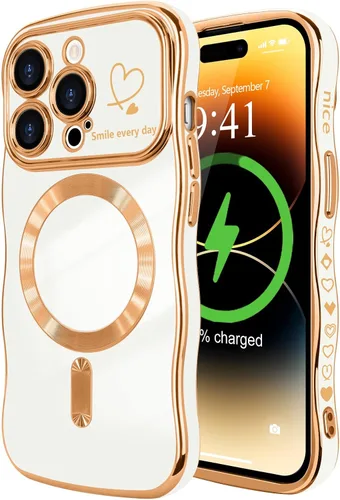 Vista 29 de LCHULLE - Funda magnética para iPhone 13 para mujeres y niñas, con forma ondulada, color azul bebé [Compatible with MagSafe] Cute Curly Wave, Love