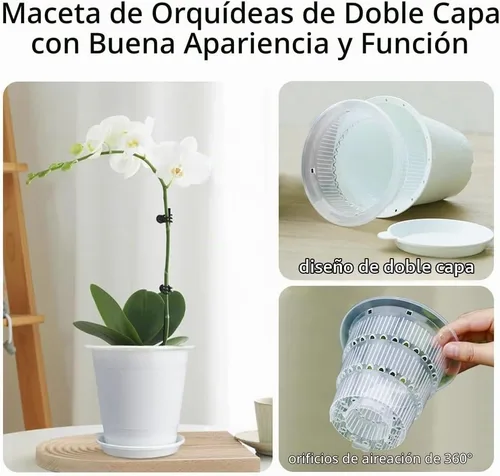 Vista 2 de Macetas de Orquídeas Transparentes de 4 Pulgadas con Agujeros que Combinan con Macetas de Orquídeas de Plástico Blanco, Juego de 2, Macetas