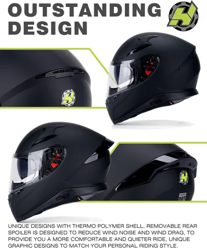 Vista 3 de Hax - Casco integral de motocicleta y de moto de calle con doble aleta trasera y clavos de plástico para Pinlock Ready, para adultos, aprobado por