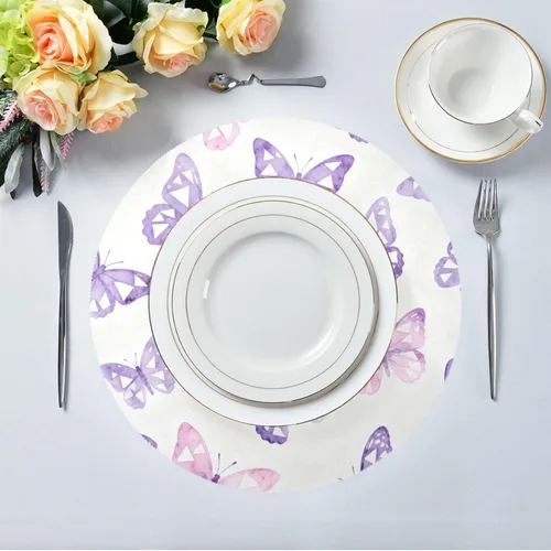 Vista 5 de Butterflies Purple and White Round Christmas placemats placemats Easy to Clean Waterproof Set of 4 15x15 in individuales para mesa de comedor