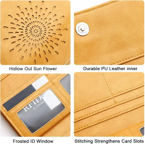 Vista 5 de Aphison - Cartera larga de cuero suave RFID para mujer, con caja de regalo