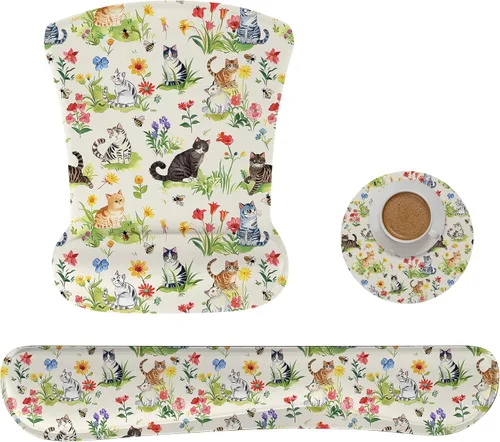 Vista 11 de Juego de alfombrillas ergonómicas de espuma viscoelástica para teclado y mouse con soporte para reposamuñecas, cojín antideslizante para la muñeca
