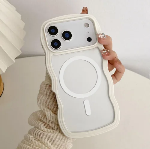 Vista 50 de QLTYPRI Funda magnética para iPhone 11 compatible con Magsafe, bonita funda transparente con marco de onda rizada para niñas y mujeres, parachoques