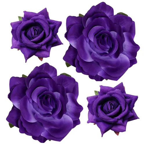Vista 11 de Topbuti Pinza para el pelo de rosa, 4 piezas de tela, pinzas para el cabello mexicano, tocados para mujer, niña, boda, fiesta, día de la madre Negro