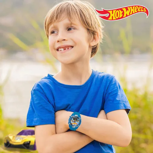 Vista 4 de Hot Wheels - Reloj para niños, pantalla LCD iluminada, correa cómoda ajustable, lata coleccionable, perfecto para niños y niñas