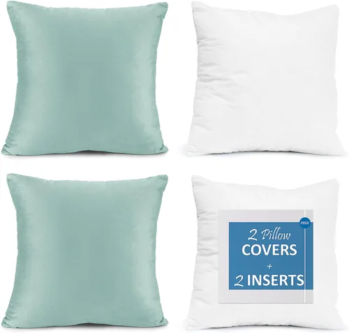 Vista 43 de Nestl Juego de 2 rellenos de almohada con terciopelo suave y sólido, juego de fundas de almohada cuadradas decorativas para sofá, automóvil Azul