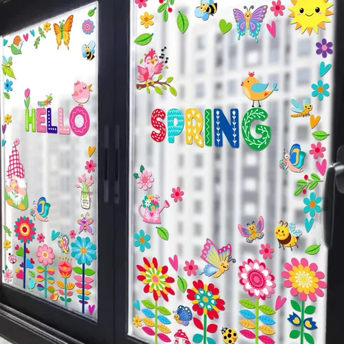 Vista 3 de Calcomanías de pared de Pascua extraíbles de doble cara para niños, decoración de ventanas de cristal para el hogar, aula, oficina, ventanas