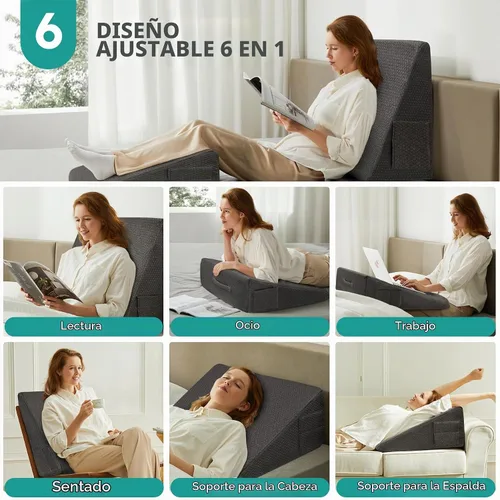 Vista 2 de Bedluxe - Almohada en forma de cuña, almohada de cuña de cama de 8 pulgadas, almohada elevada para el cuerpo para el apoyo de la espalda, reflujo