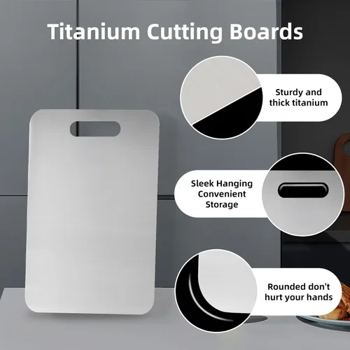 Vista 4 de Tabla de cortar de acero inoxidable, tabla de cortar de cocina 304 de grado alimenticio, uso de doble cara, disponible en tres tamaños, inodoro