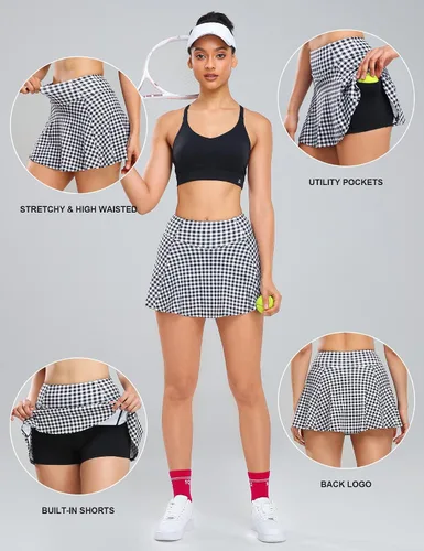 Vista 4 de 1a1a Faldas de tenis y golf para mujer con pantalones cortos y bolsillos de cintura alta, falda pantalón atlética deportiva