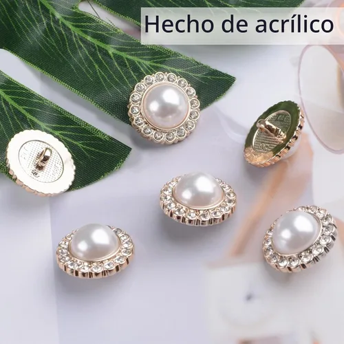 Vista 3 de 30 botones de perlas sintéticas, botones acrílicos de perlas retro vintage dorados, redondos, de cristal, para coser, para manualidades, 0.91 Perla
