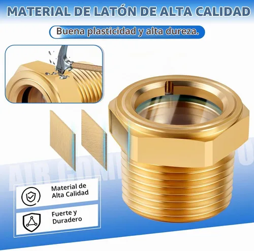 Vista 5 de Vista de aceite para compresor de aire, 1 NPT macho cabeza hexagonal de aceite de vidrio de vista de aceite de latón macizo resistente, indicador