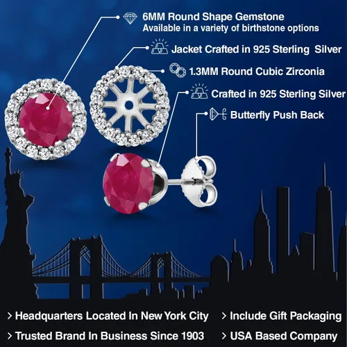 Vista 134 de Gem Stone King Aretes redondos de plata de ley 925 de 0.236 in con piedra natal extraíble para mujer