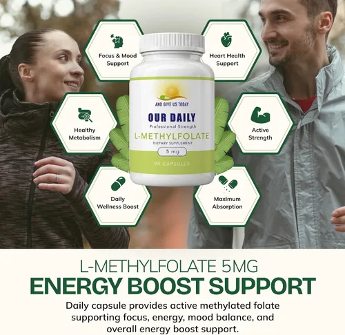 Vista 4 de Our Daily Vites, L Metilfolato 5 mg – Suplemento activo de folato metilado 5-MTHF para mujeres y hombres – Folato de metilo para la salud cerebral