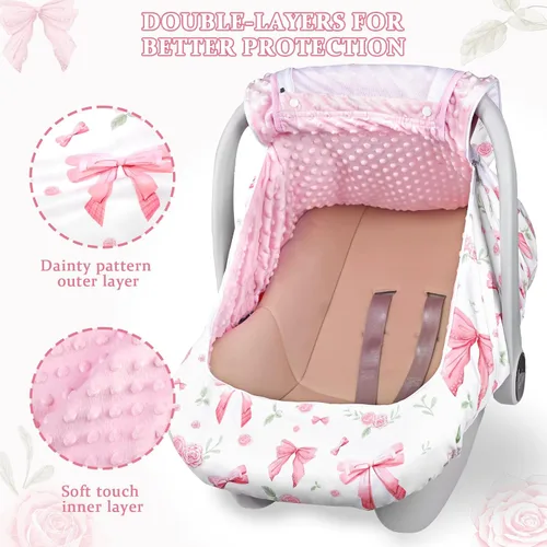 Vista 2 de Funda de asiento de automóvil para bebé y niña, con doble cremallera, con malla transpirable, toldo de protección universal y cálida, ajuste cómodo