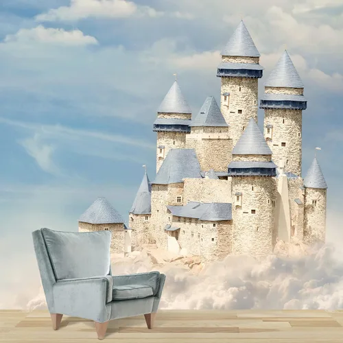 Vista 37 de IDEA4WALL Adhesivo mural removible para pared, diseño de castillo mágico de nieve y ciencia ficción, arte moderno, paisaje decorativo para sala