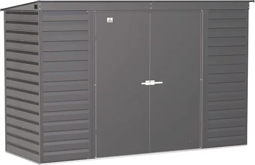 Vista 17 de Arrow Select - Cobertizo de almacenamiento de acero con cerradura para exteriores de 10 x 4 pies, color gris flauta Flauta Gris