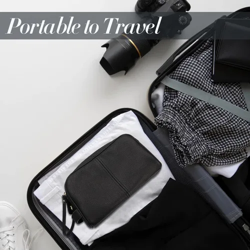 Vista 3 de Neceser de cuero genuino para hombres, organizador pequeño de artículos de tocador, kit de aseo para colgar, bolsa de viaje para hombre, bolsa