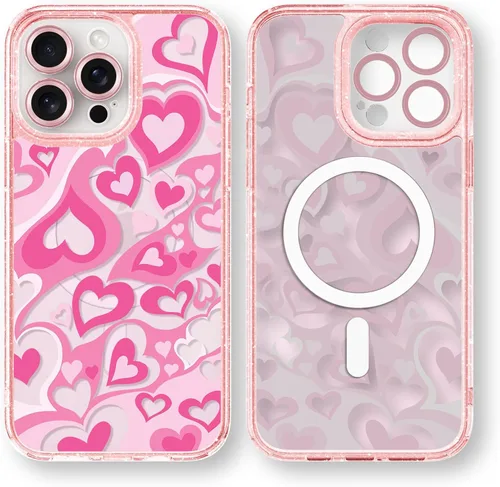 Vista 118 de Compatible para iPhone 13 Funda Bonita Estética - Funda para Teléfono Rosa con Purpurina con Protector de Cámara - Diseño de Cubierta
