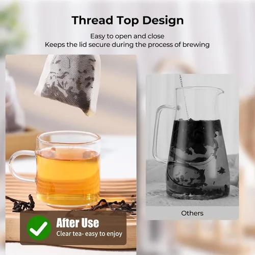 Vista 4 de 400 bolsas de filtro de té desechables para té suelto, material de pulpa de madera, biodegradables y compostables, bolsitas infusoras de té vacías