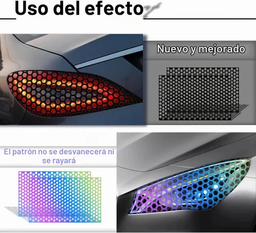 Vista 3 de 2 Calcomanías Universales para Luz Trasera de Automóvil Tipo Panal, Lámina Autoadhesiva de Tinte DIY para Automóvil para Cubierta y Moldura de Luz
