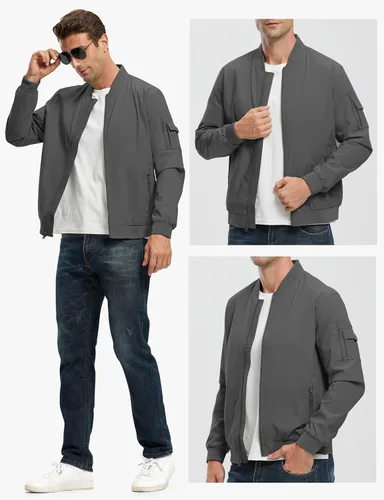 Vista 7 de Rdruko - Chaqueta bomber ligera cortavientos de corte universitario, casual, para hombre