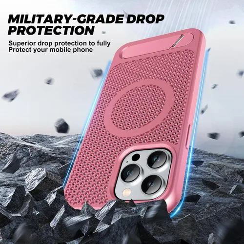 Vista 5 de Funda magnética de disipación de calor para iPhone 13 Pro Max, para MagSafe, protección contra caídas Coolingf, funda con función atril ajustable