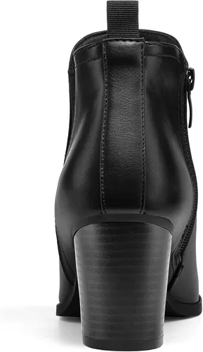 Vista 3 de mysoft Botines de tobillo para mujer con corte en V, panel elástico lateral, tacón grueso apilado con cremallera lateral V Cut Side Elastic Panel