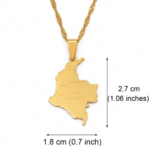 Vista 5 de Hafrita Colombia colgante de cadena de onda de agua de acero inoxidable mapa de país Colombia collar