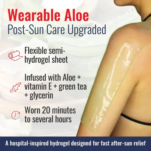 Vista 2 de TermaBurn Envoltura de aloe portátil para aliviar las quemaduras solares: tratamiento después del sol con hidrogel inspirado en el hospital