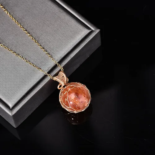 Vista 4 de ZPMMPZ Collar con colgante ovalado envuelto en alambre de cristal, collar de piedra curativa de Reiki natural, regalo para mujeres y niñas