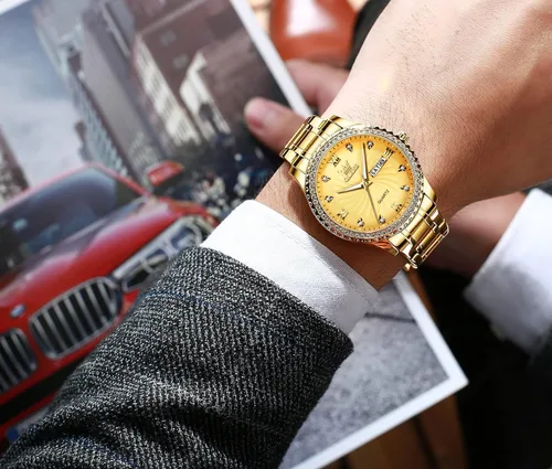 Vista 33 de OLEVS - Relojes de diamantes para hombres, relojes de vestir a prueba de agua, relojes analógicos de cuarzo de lujo con calendario de fecha y correa