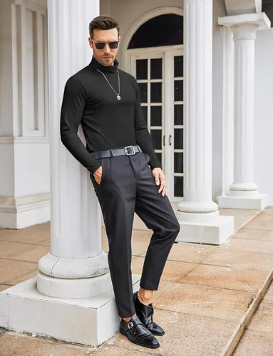 Vista 8 de COOFANDY Camisetas casuales de cuello alto para hombre, ligeras, básicas, de algodón