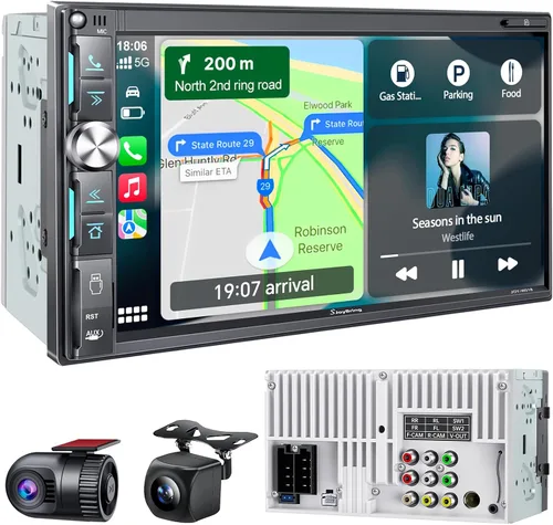 Vista 10 de Estéreo de auto de doble DIN de 7 pulgadas con Apple CarPlay inalámbrico y Android Auto, pantalla táctil QLED, Bluetooth, cámara de respaldo, audio