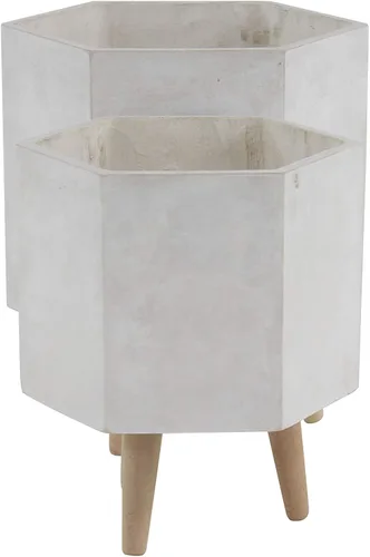 Vista 6 de CosmoLiving by Cosmopolitan - Maceta geométrica de óxido de magnesio para interiores y exteriores, maceta hexagonal grande con patas de madera