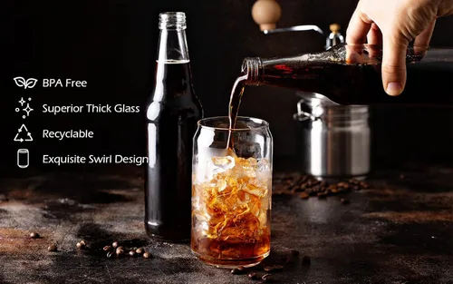 Vista 4 de BEWAVE Vaso para beber, vasos con forma de lata de 16 onzas, vasos de café helado, vaso de cerveza, para whisky, refrescos, té, jugo, regalo