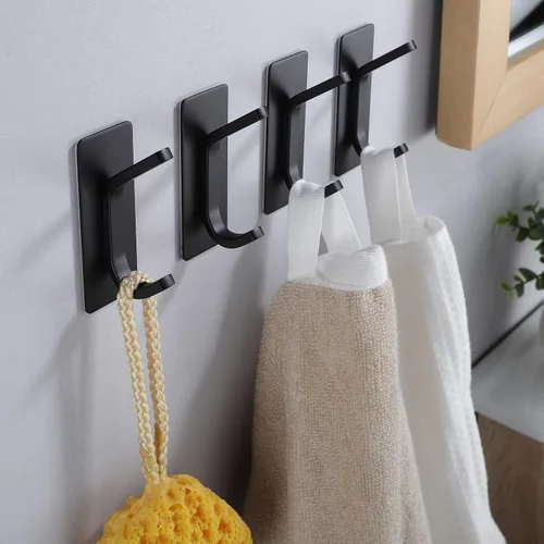 Vista 5 de YIGII Ganchos adhesivos para toallas, ganchos de pared negros para baño y cocina, ganchos resistentes, paquete de 4, acero inoxidable