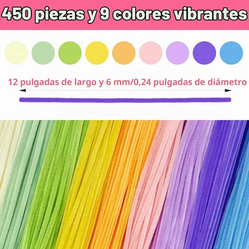 Vista 2 de URSDIART 450 limpiapipas pastel, 9 colores surtidos de tallos de chenilla Macaron