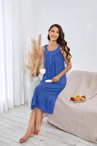 Vista 5 de IZZY + TOBY Camisones de algodón para mujer, sin mangas, con bolsillos, suaves, con nudos, camisón largo