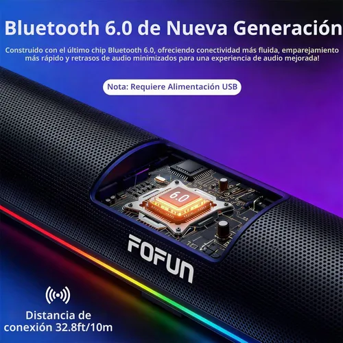 Vista 5 de Barra de sonido para computadora con micrófono ENC desmontable, barra de sonido para juegos de graves mejorados, Bluetooth 6.0, USB-A Plug and Play
