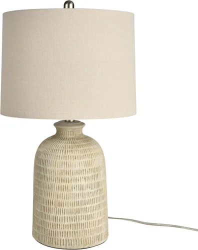 Vista 3 de Nourison Home 24" (61 cm) Lámpara de mesa de granja texturizada en forma de panal color huevo (beige) para mesita de noche, sala de estar, comedor