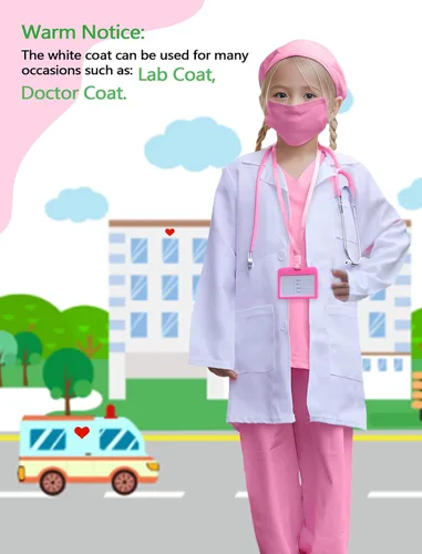 Vista 3 de ANPHILE Disfraz de veterinario para niños, disfraz de veterinario para niños con abrigo de médico, disfraces para el día de la carrera para niñas