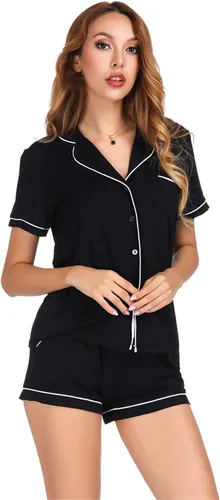 Vista 2 de Andongnywell - Conjunto de pijama de manga corta para mujer, de algodón modal, con botones