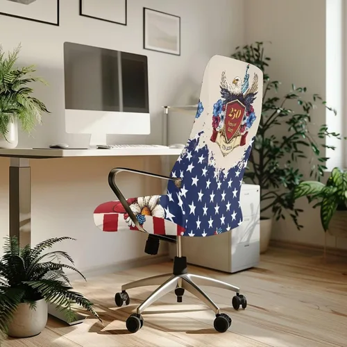 Vista 3 de 250 Years of Glory - Funda para silla de trabajo con diseño de águila calva, diseño de margarita y bandera estadounidense, funda giratoria acolchada