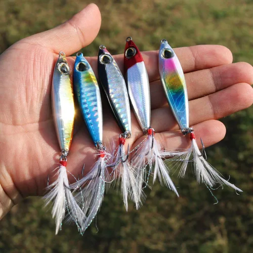 Vista 4 de Sougayilang Señuelos de pesca de plantillas, cucharas de metal para hundimiento, cebo micro jigging